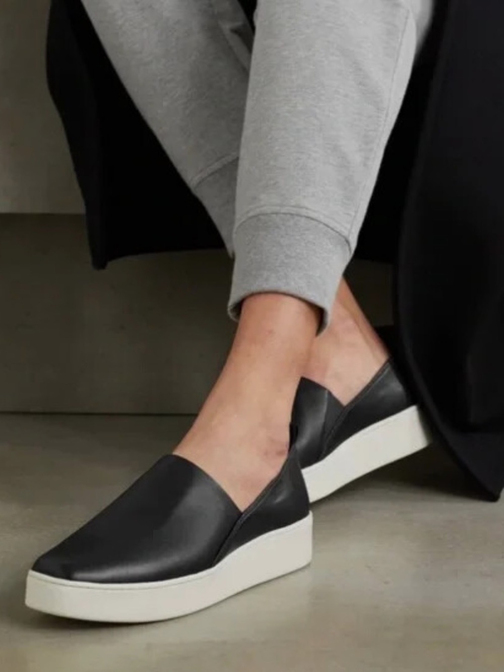 Vince Saxon Black Leather Slip On Platform Sneakers Size 6.5